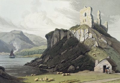 1818年にロンドンで出版された「1818年から1825年にかけて行われたイギリスを巡る航海」のマル島のアロス城（手描きの彫刻） 作： William Daniell
